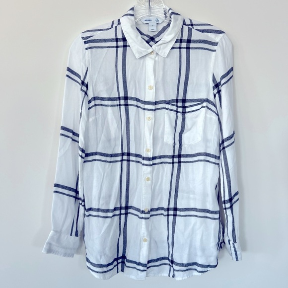 Old Navy Relaxed Classic Soft Brushed Twill long Sleeve top Shirt. White/navy S - Picture 6 of 10